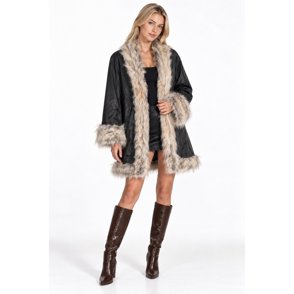 Vtg Y2K Rampage Afghan Penny Lane Coat 3X Faux Fur Trim Jacket Boho Chic Glam